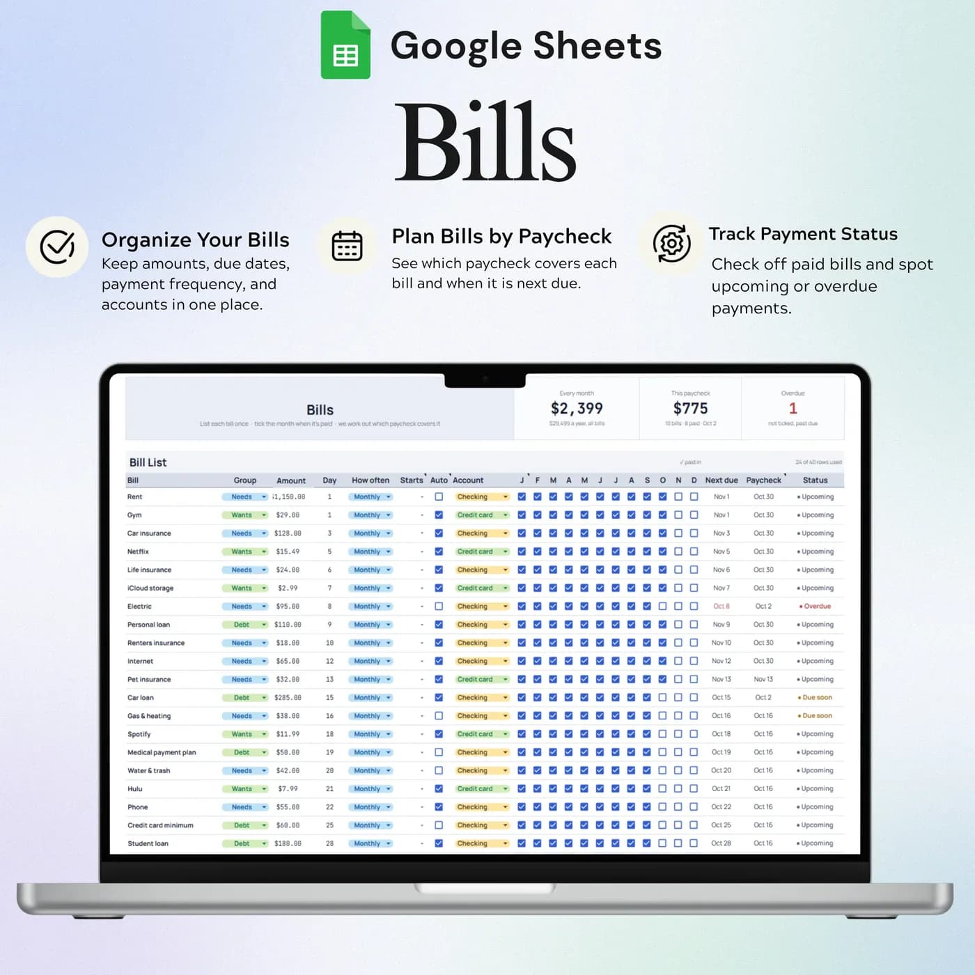 Biweekly Paycheck Budget, Bills
