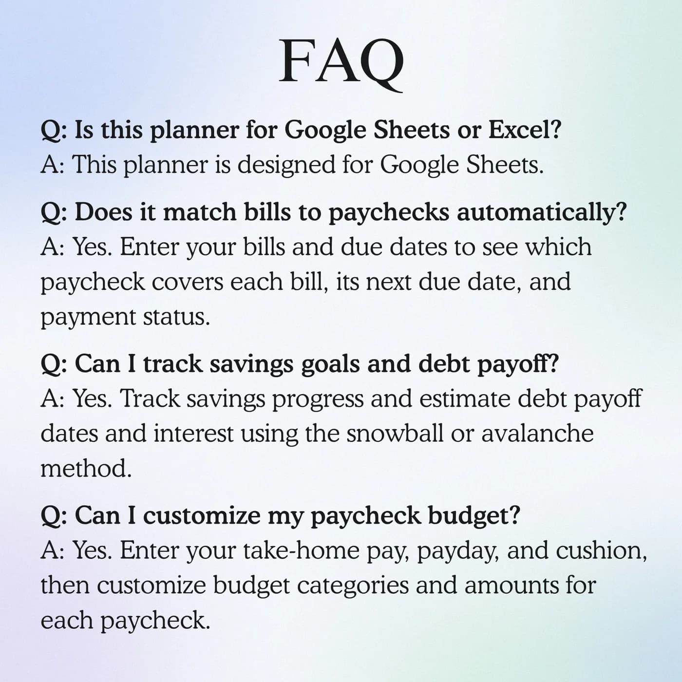 Biweekly Paycheck Budget, Questions