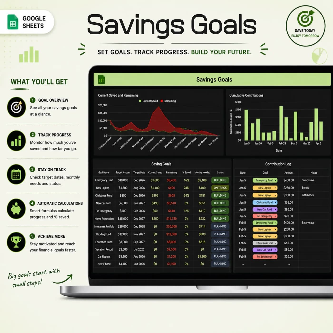 Annual Budget Tracker · Dark, Savings Goals Tracker Dark Mode
