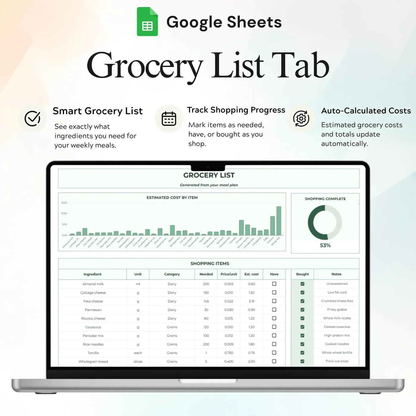 Meal Planner, Grocery List Meal Planner