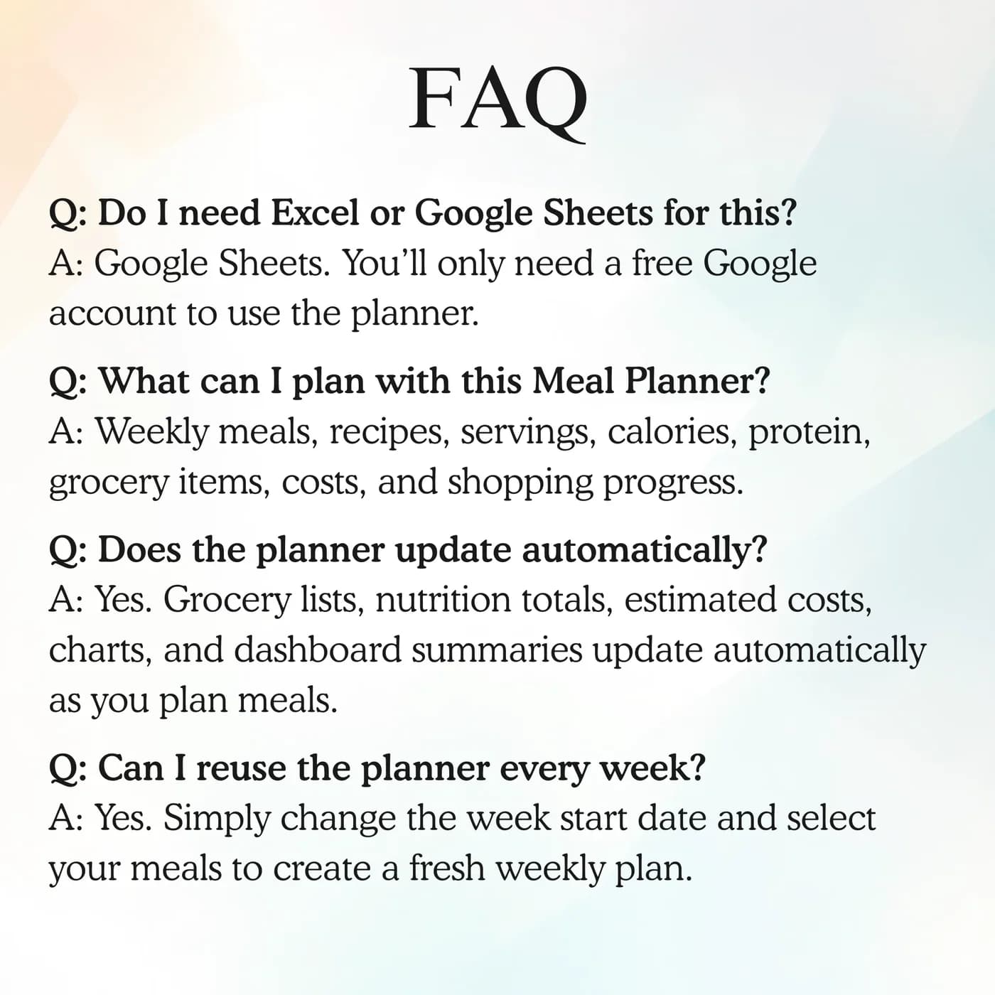 Meal Planner, Questions