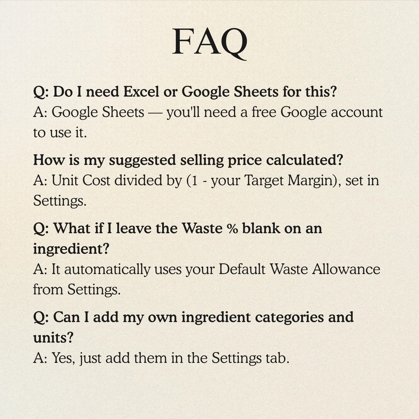 Recipe Costing & Builder, Questions