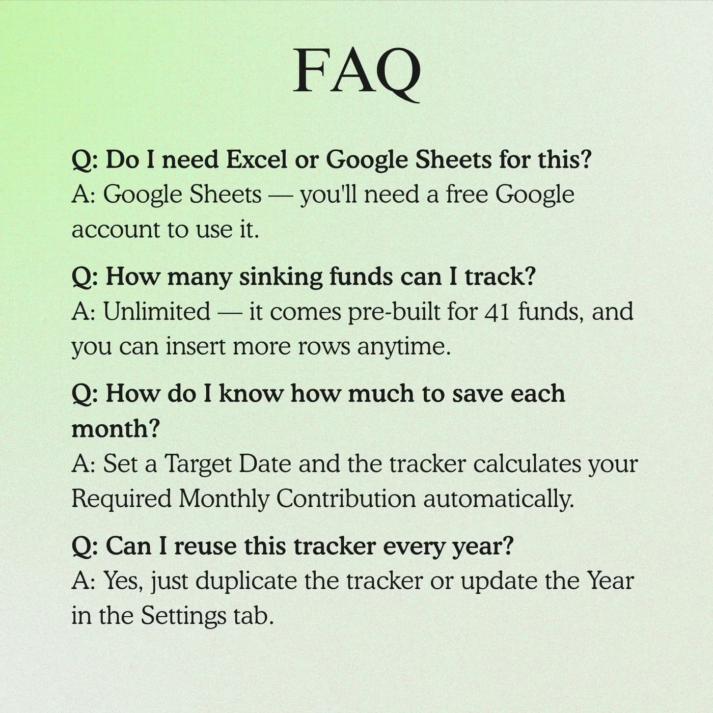 Sinking Funds Tracker, Questions