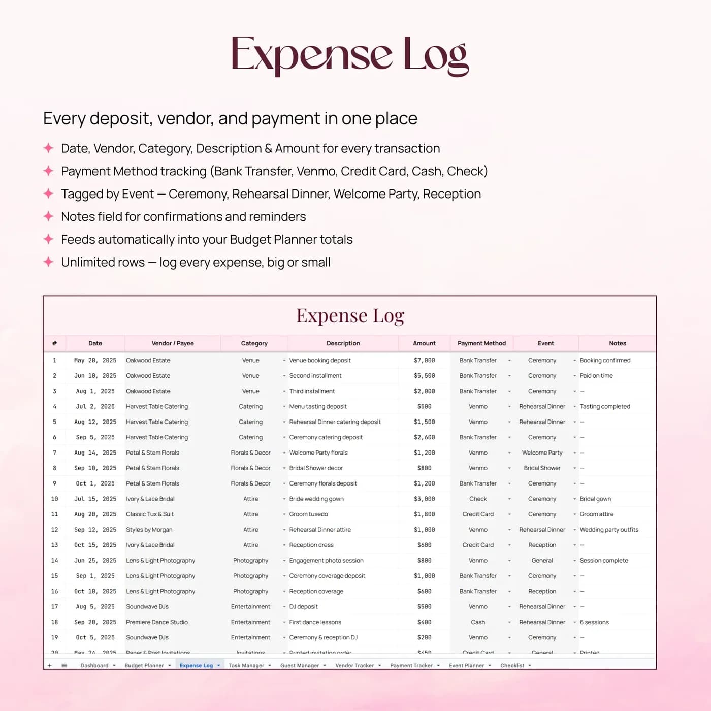 Wedding Planner, Wedding Expense Tracker
