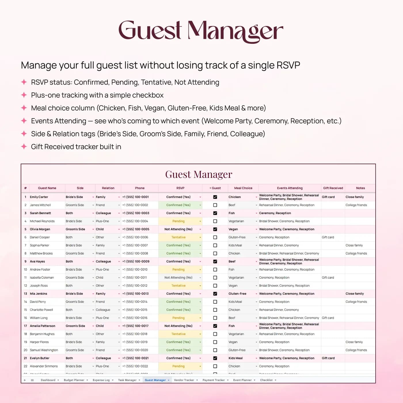 Wedding Planner, Wedding Guest List Manager