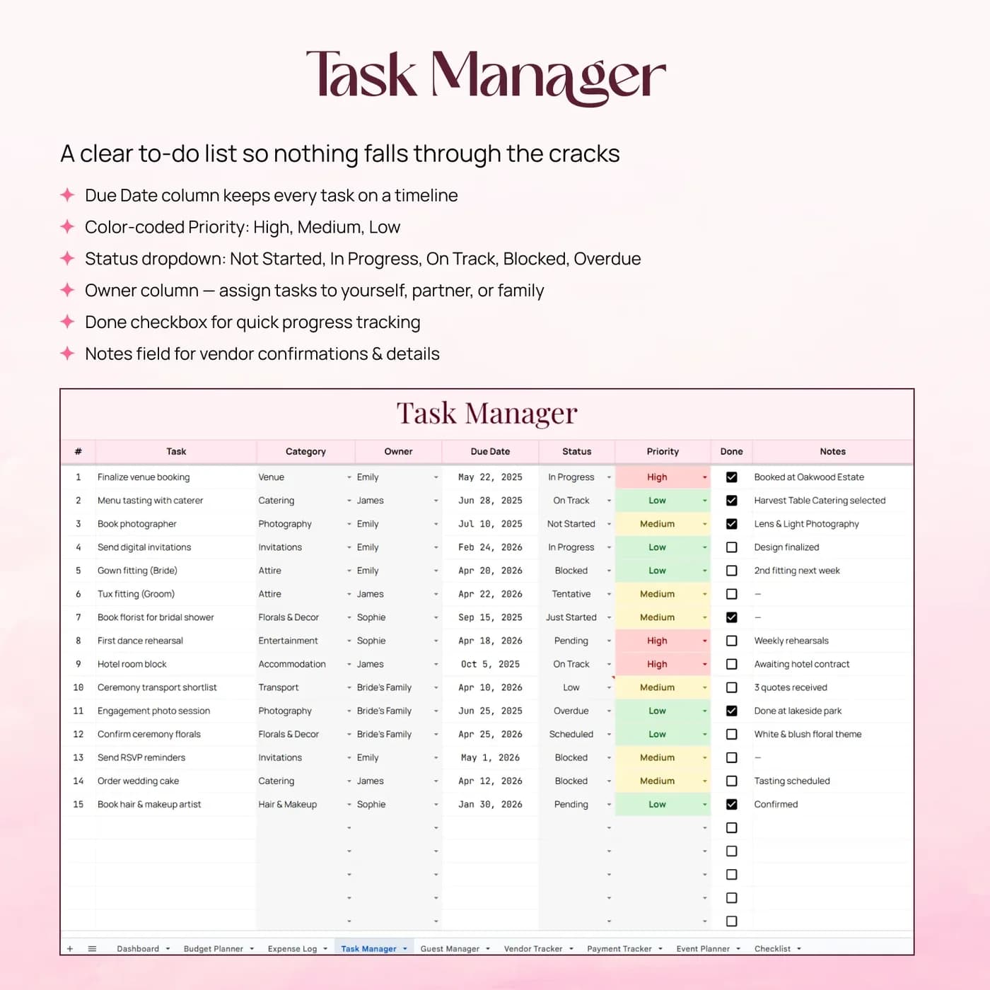 Wedding Planner, Wedding Task Manager Planner