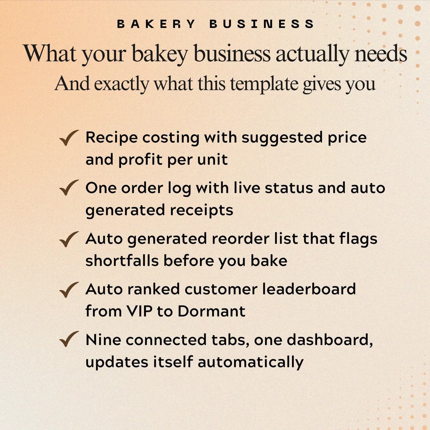 Bakery Business Command Center, Features