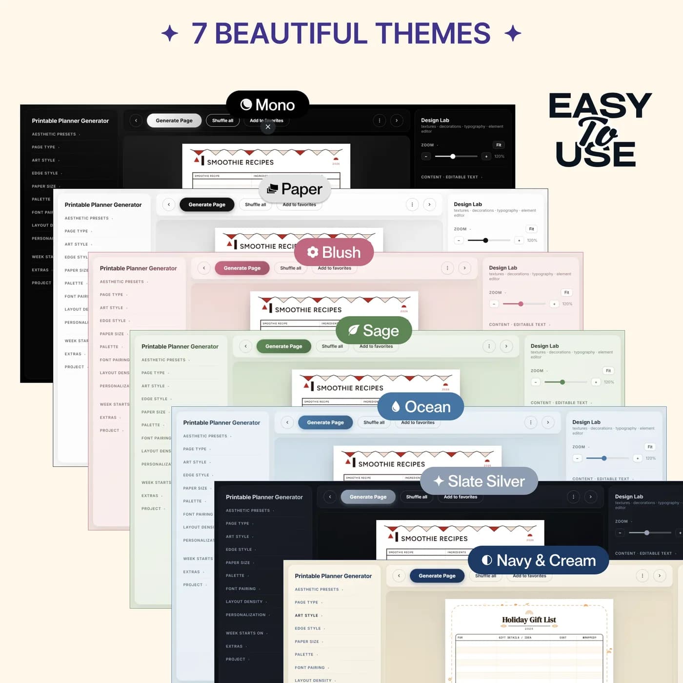 Printable Planner Generator, Printable Planner Themes Color Palettes